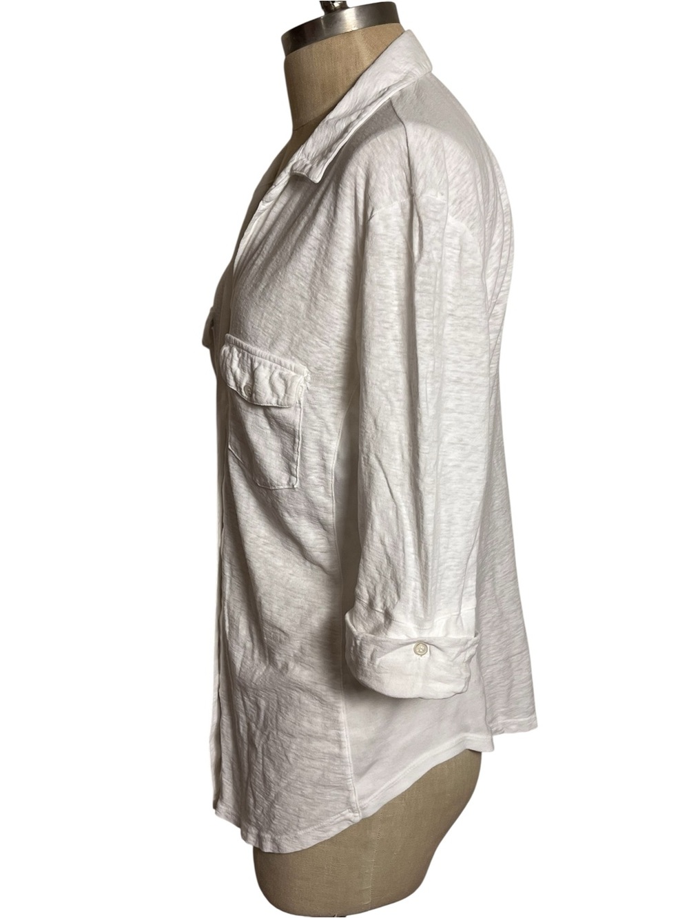 James Perse White Sheer Slub Side Panel Button Down Shirt —  4 XL - Picture 8 of 13